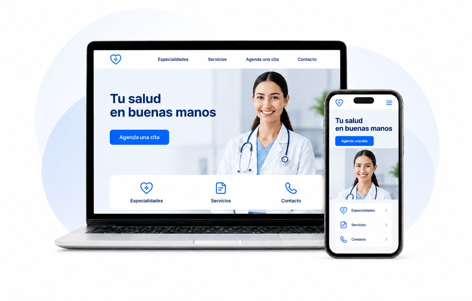 Mockup genérico de un sitio web para el sector salud