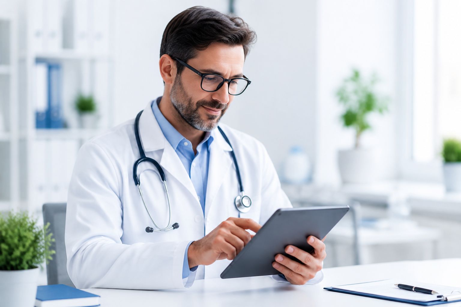 Profesional de la salud utilizando una tableta